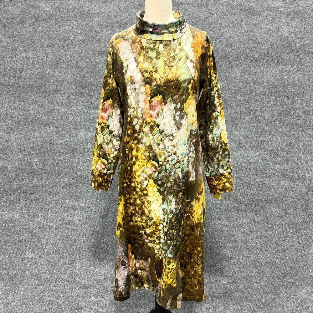 Bohéme Dress Womens 1 Green Multi Animal Print Mock Neck Long Sleeve Shift Knee